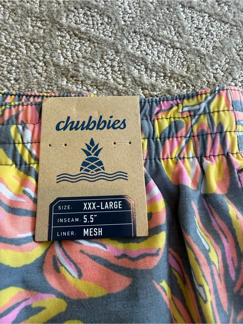 Chubbies Gray Swim Shorts with Pink & Yellow Tropical Print